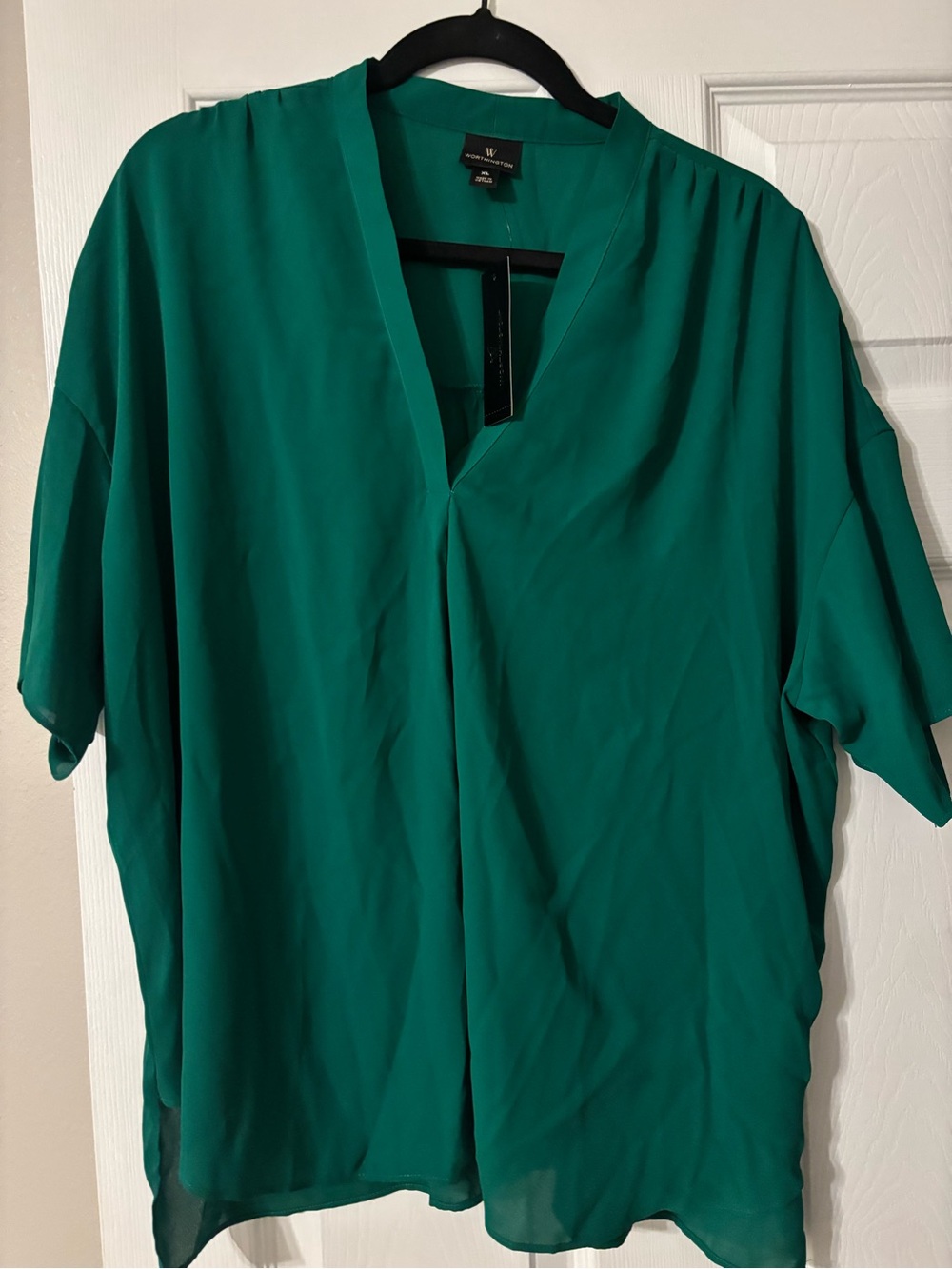 Worthington Deep Teal V-Neck Short Sleeve Blouse